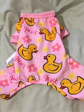 Pink Duck Print Dog Pajamas - Cute Quack Pattern